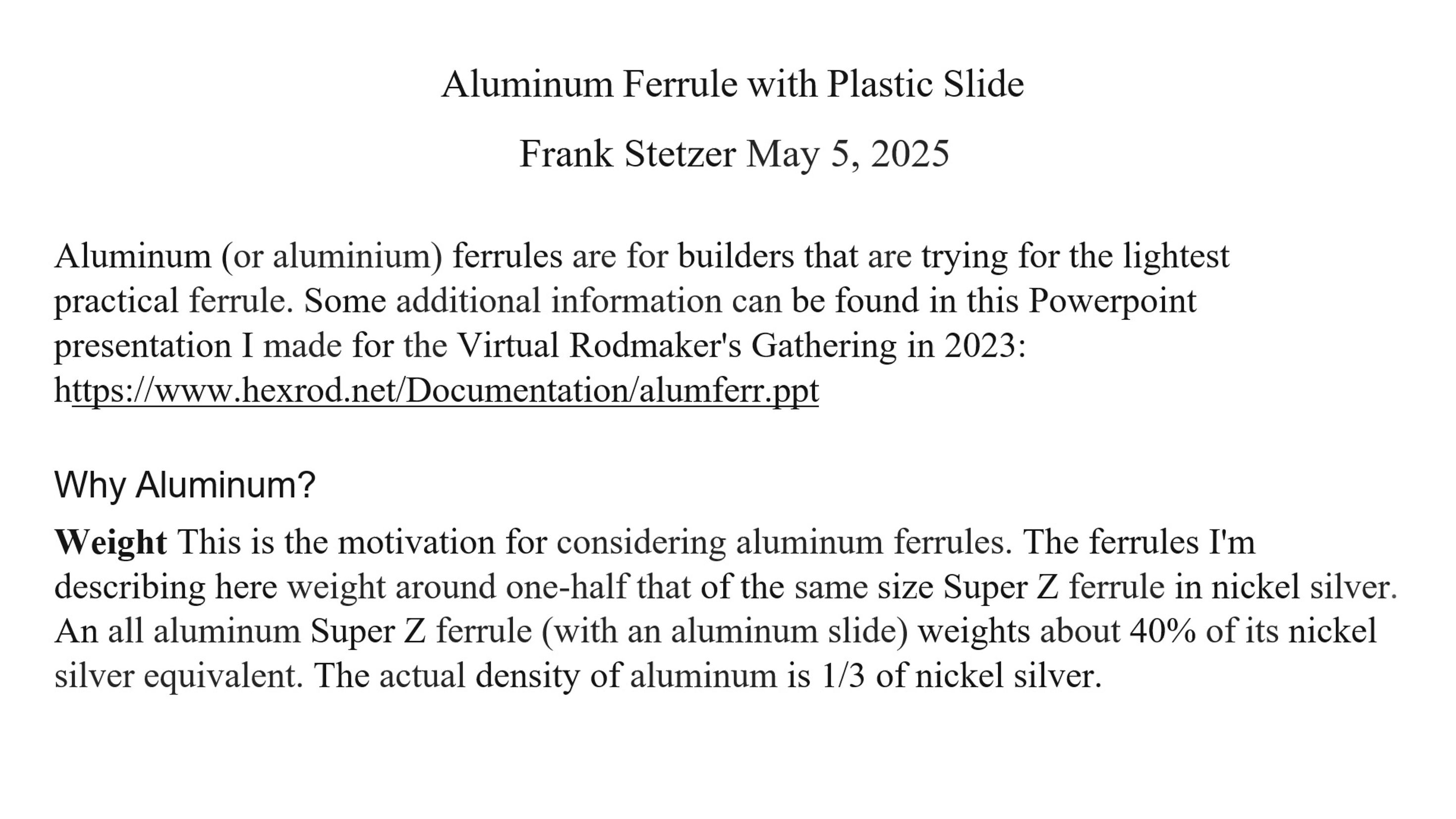 Frank Stetzer Aluminum Ferrules 2025 NRG (1)